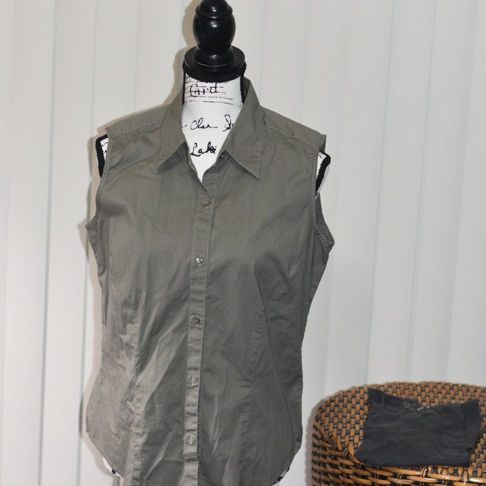 Eddie Bauer, L, olive green, sleeveless fitted shirt